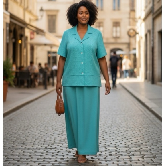 Miss Dorby Dresses & Skirts - Miss Dorby Aqua and White Checked Short-Sleeved Jacket and Midi Dress Set 10P